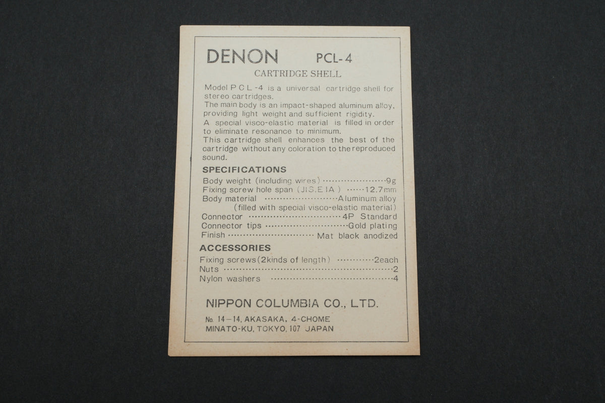 Denon PCL-4 Black Headshell - New Old Stock (NOS) - 9.0g